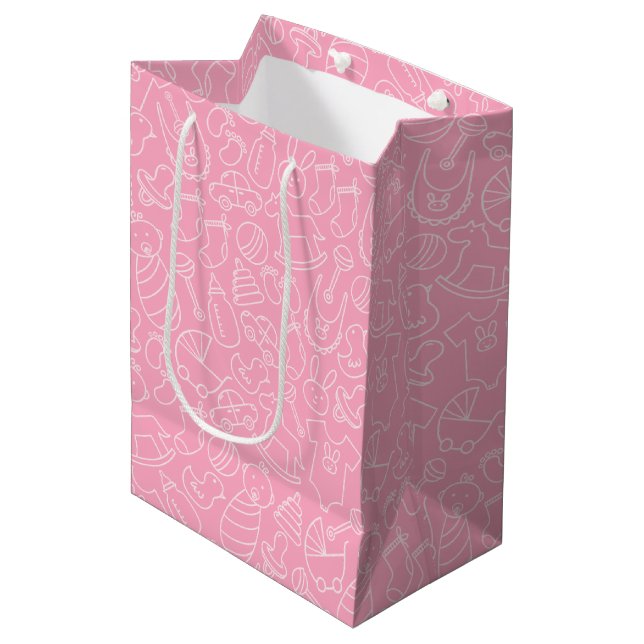 Es ist eine Girl Pink Baby Dusche Mittlere Geschenktüte (Vorderseite Schrägansicht)