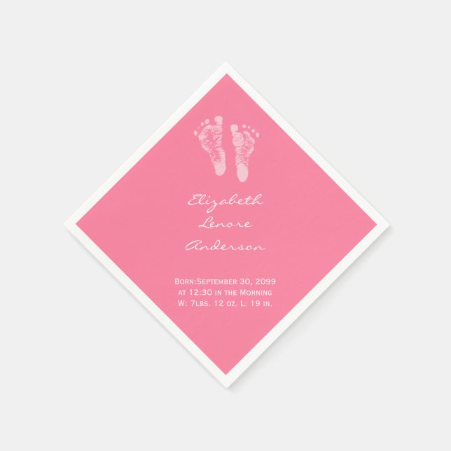 Es ist eine Girl Pink Baby Footprints Ankündigung  Serviette (Ecke)