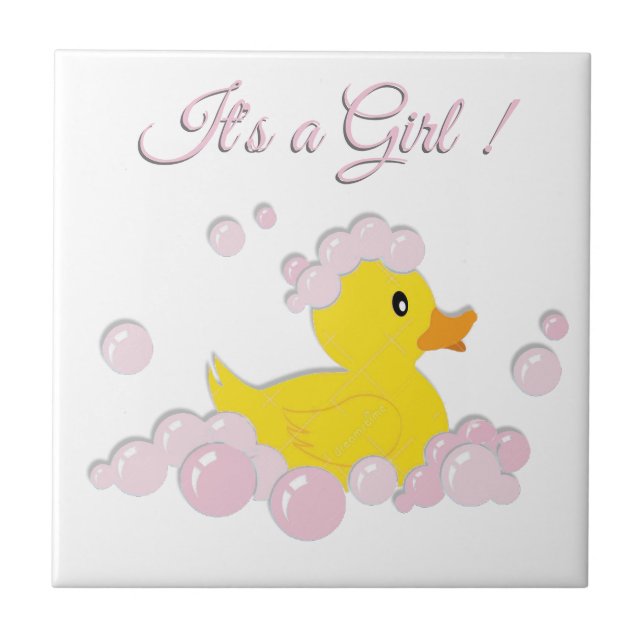 Es ist eine Girl Pink Bubbles Baby Dusche Fliese (Vorderseite)