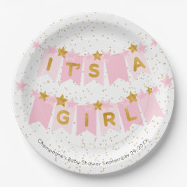 Es ist eine Girl Pink Bunting Flags Baby Dusche Pappteller