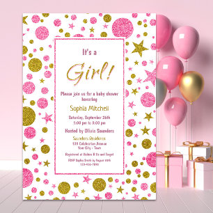 Es ist eine Girl Pink Confetti Babydusche Einladung