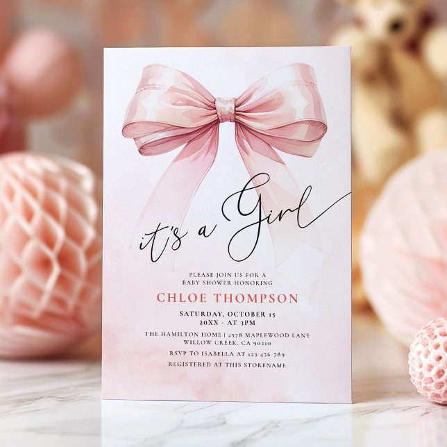 Es ist eine Girl Pink Coquette Bow Baby Girl Dusch Einladung (Von Creator hochgeladen)