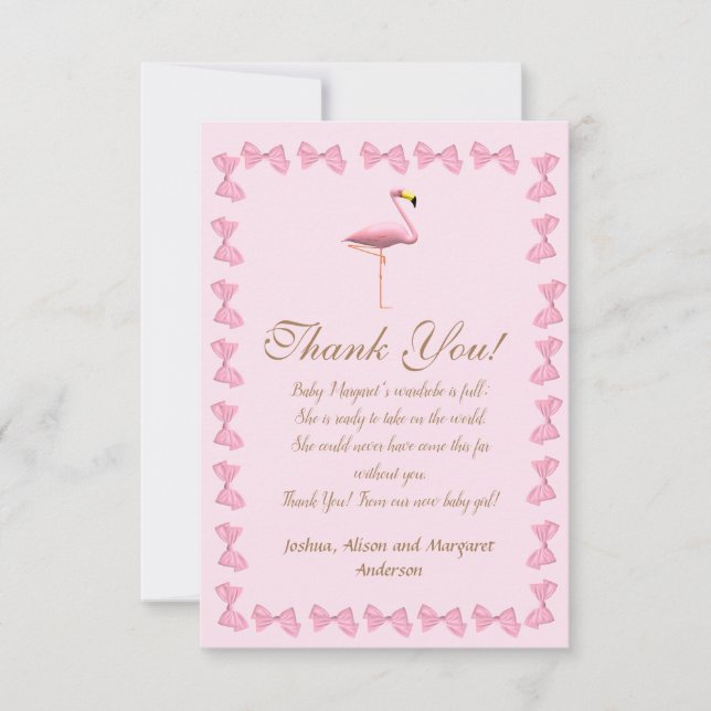 Es ist eine Girl Pink Flamingo Baby Dusche Vielen  Dankeskarte (Vorderseite)