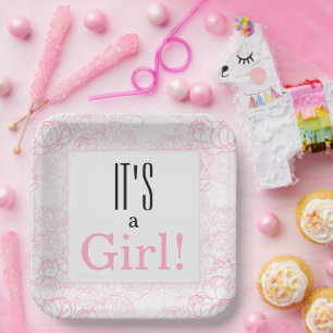 Es ist eine Girl Pink Floral Baby Dusche Pappteller