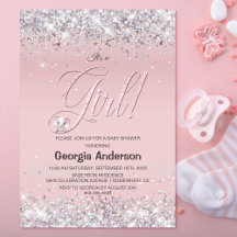Es ist eine Girl Pink Glitzer Babydusche