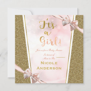 Es ist eine Girl Pink Gold Ethnic Dark Girl Baby D Einladung