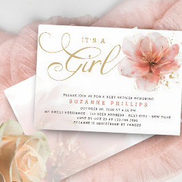 Es ist eine Girl Pink Gold Floral Modern Baby Dusc Einladung