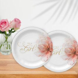 Es ist eine Girl Pink Gold Floral Modern Baby Dusc Pappteller