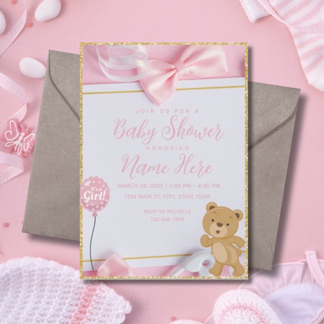 Es ist eine Girl Pink Gold Glitzer Baby Dusche Einladung (Von Creator hochgeladen)