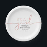Es ist eine Girl Pink Gold Script Baby Dusche Mode Pappteller<br><div class="desc">Rose Gold Script Baby Dusche Papier Teller</div>
