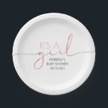 Es ist eine Girl Pink Gold Script Baby Dusche Mode Pappteller<br><div class="desc">Rose Gold Script Baby Dusche Papier Teller</div>