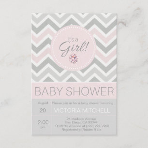 Es ist eine Girl Pink/Gray Zickzack Babydusche Einladung