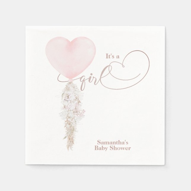 Es ist eine Girl Pink Heart Balloon Baby Dusche Serviette (Vorderseite)