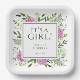 Es ist eine Girl Pink Hydrangeas Girl Baby Dusche Pappteller