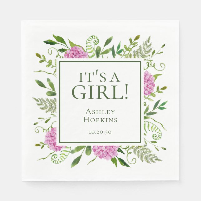 Es ist eine Girl Pink Hydrangeas Girl Baby Dusche Serviette (Vorderseite)