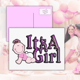 Es ist eine Girl Pink Karo Baby Ankündigung Postka