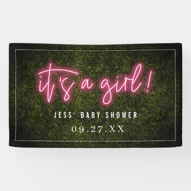 Es ist eine Girl Pink Neon Boxwood Baby Dusche Banner (Horizontal)