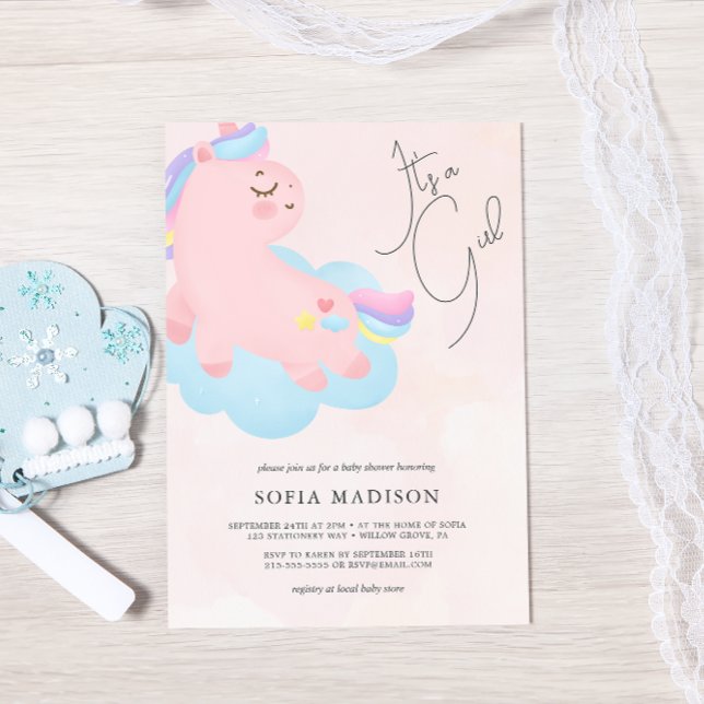 Es ist eine Girl Pink Pony Baby Dusche Einladung (Von Creator hochgeladen)