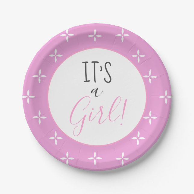 Es ist eine Girl Pink Star Pattern Baby Dusche Pappteller (Vorderseite)