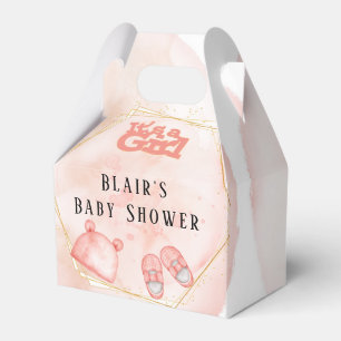 Es ist eine Girl Pink und Gold Baby Duschbox Geschenkschachtel