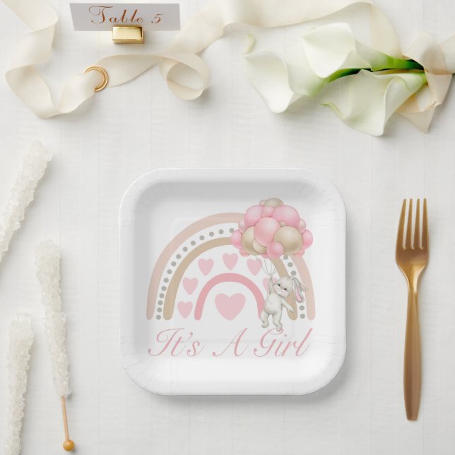 Es ist eine Girl Rainbow Pink Baby Dusche Pappteller (Hochzeit)
