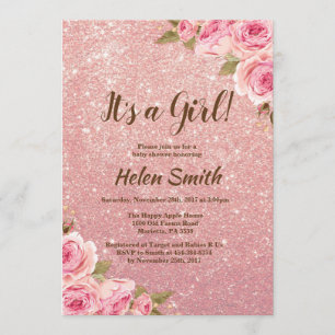 Es ist eine Girl Rose Gold Glitzer Floral Baby Dus Einladung