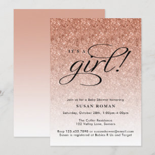 Es ist eine Girl Rose Gold Ombre Glitzer Baby Dusc Einladung