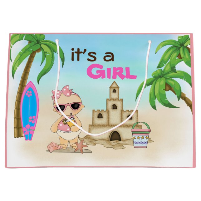 Es ist eine Girl Sandcastle Surfboard Beach Baby D Große Geschenktüte (Vorderseite)