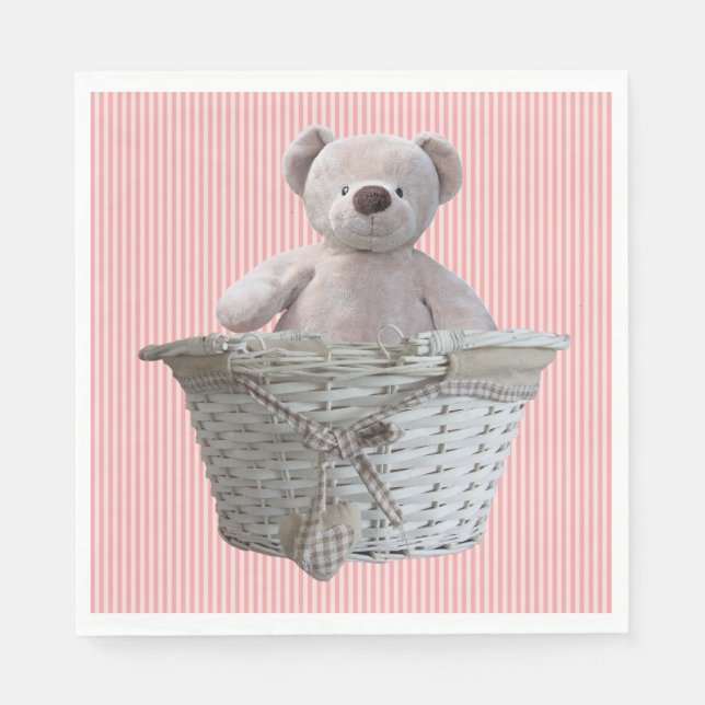 Es ist eine Girl Teddy Bär Pink Stripes Babydusche Serviette (Vorderseite)