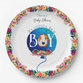 Es ist eine junge blaue Ballon Guinea Schweine Bab Pappteller