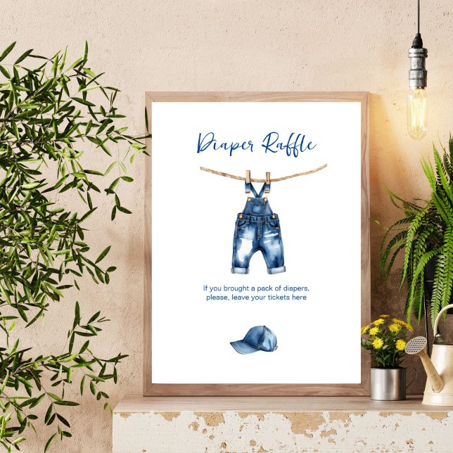 Es ist eine junge blaue Jeans Baby Dusche Windeln  Poster (It's a boy blue jeans baby shower diaper raffle table sign poster template digital download)