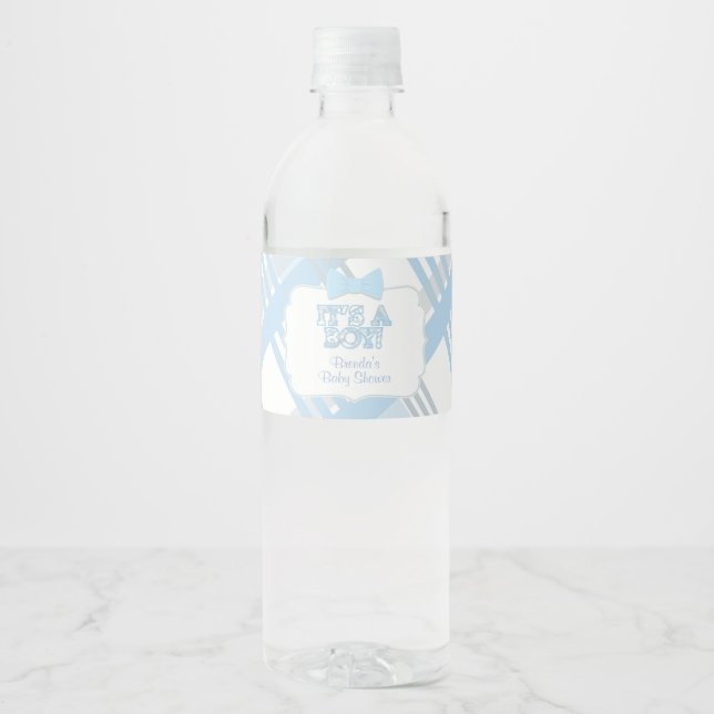 Es ist eine junge, blaue Karierte Babydusche (Vorderseite)