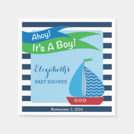 Es ist eine junge, blaue Kinderdusche Serviette