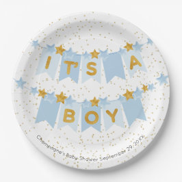 Es ist eine junge Blue Bunting Flags Baby Dusche Pappteller