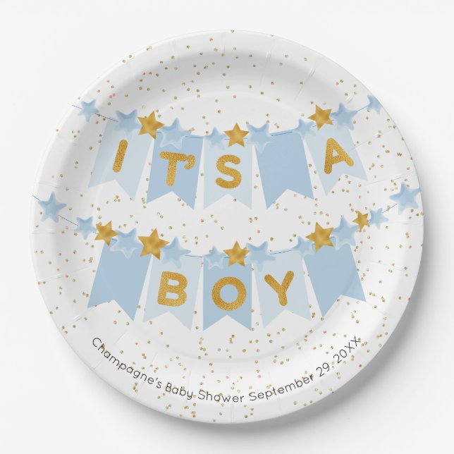 Es ist eine junge Blue Bunting Flags Baby Dusche Pappteller (Vorderseite)