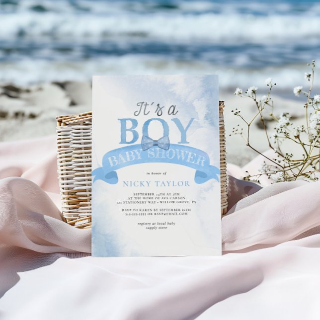 Es ist eine junge Blue Dusty Bow Baby Dusche Einladung (Von Creator hochgeladen)