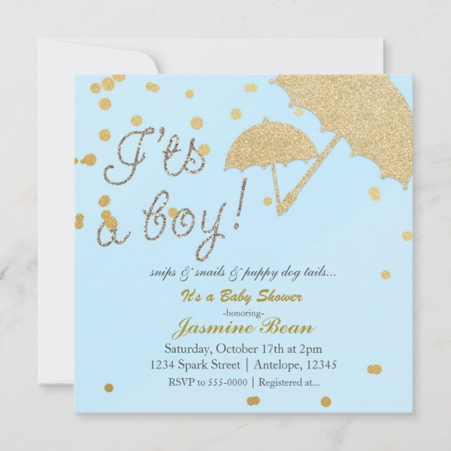 Es ist eine junge Blue & Gold Baby Dusche Einladun Einladung (Vorderseite)