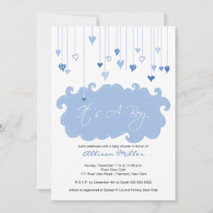 Es ist eine junge Blue Hearts Boy Baby Dusche Einladung