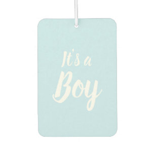 Es ist eine junge, hellblaue Babydusche, Gender-En Autolufterfrischer