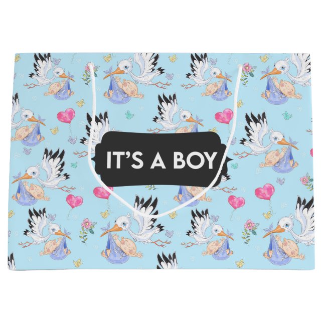Es ist eine junge Stork Baby Geschenktasche Große Geschenktüte (Vorderseite)