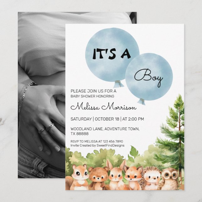 Es ist eine junge Woodland Party Baby Boy Dusche Einladung (Vorne/Hinten)
