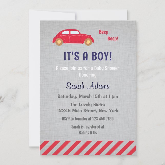 Es ist eine Jungen-Auto-Babyparty-Einladung Einladung (Vorderseite)