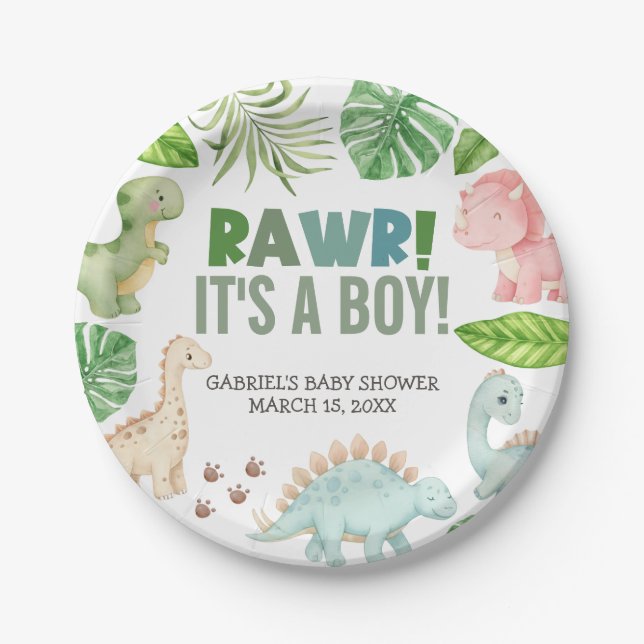 Es ist eine Jungen-Dinosaurier-Baby-Party Pappteller (Vorderseite)