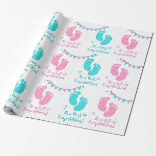 Es ist eine Jungen-Mädchen-Zwillings-Babyparty Geschenkpapier