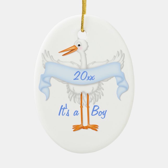 Es ist eine Jungen-Storch-Verzierung Keramik Ornament (Vorne)