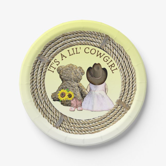 Es ist eine Lil' Cowgirl Babydusche Pappteller (Vorderseite)