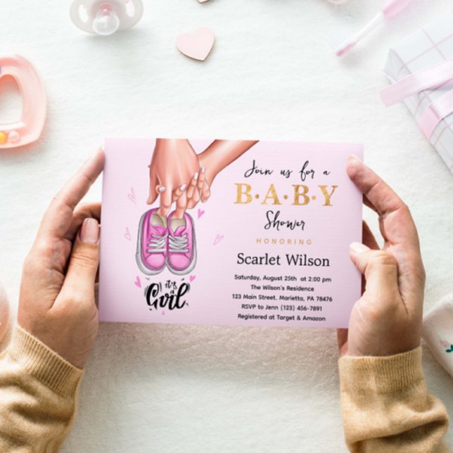 Es ist eine Mädchen Baby Dusche Pink Girl Schuhe E Postkarte (Von Creator hochgeladen)