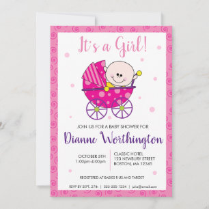 Es ist eine Mädchen Baby Pink Spiral Dusche Einlad Einladung