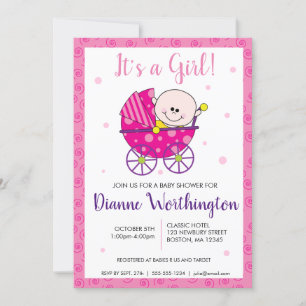 Es ist eine Mädchen Baby Pink Spiral Dusche Einlad Einladung