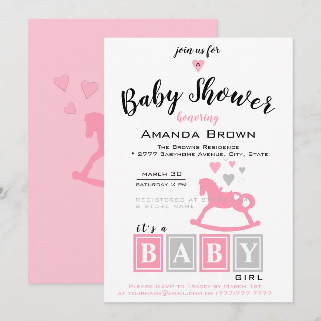 Es ist eine Mädchen-Babydusche Einladung (Vorne/Hinten)